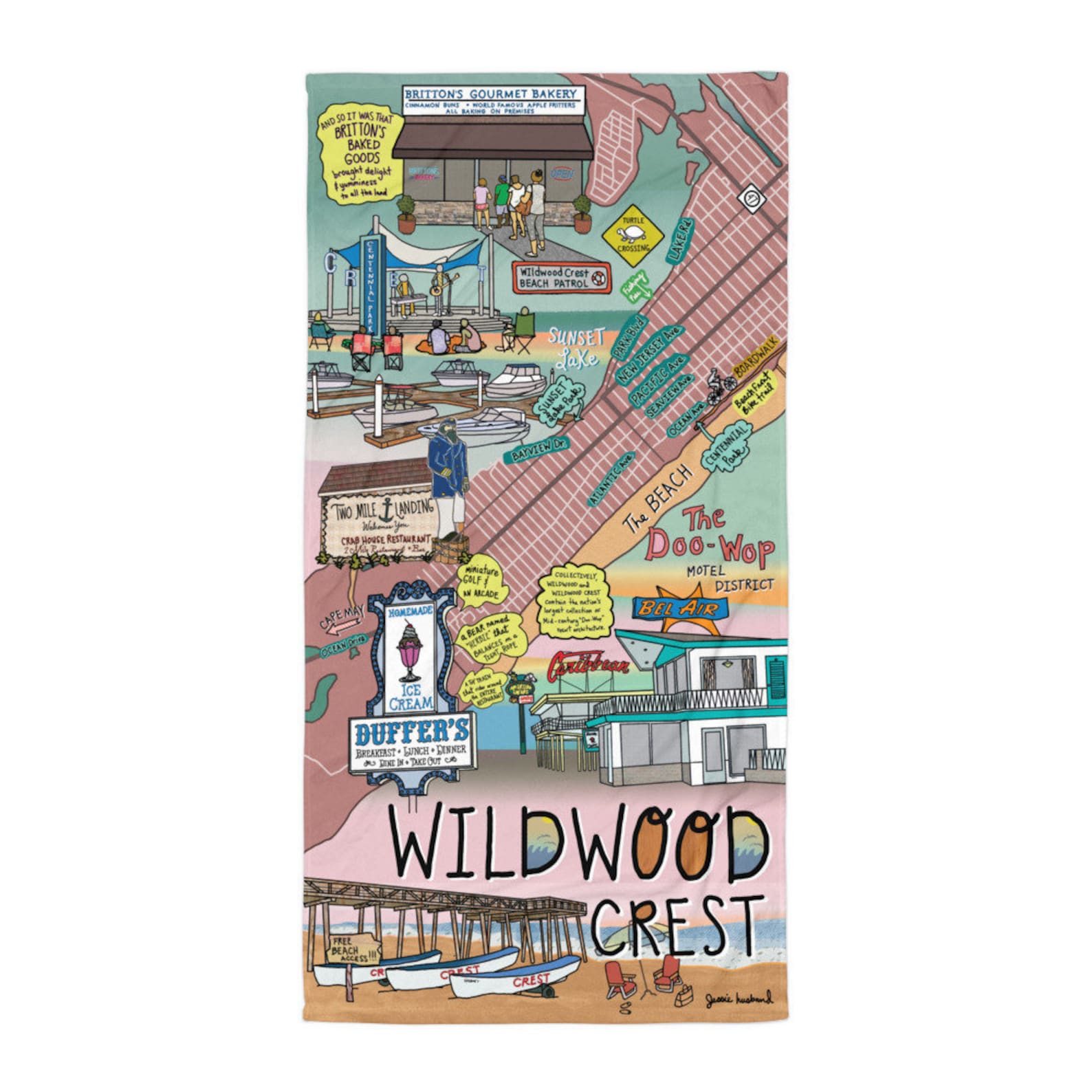 Wildwood Crest New Jersey Map Beach Towel Map Art Etsy