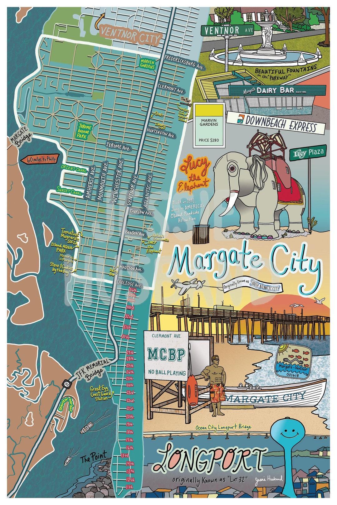 Map of Margate City - Longport, New Jersey, Beach Town, NJ Beaches