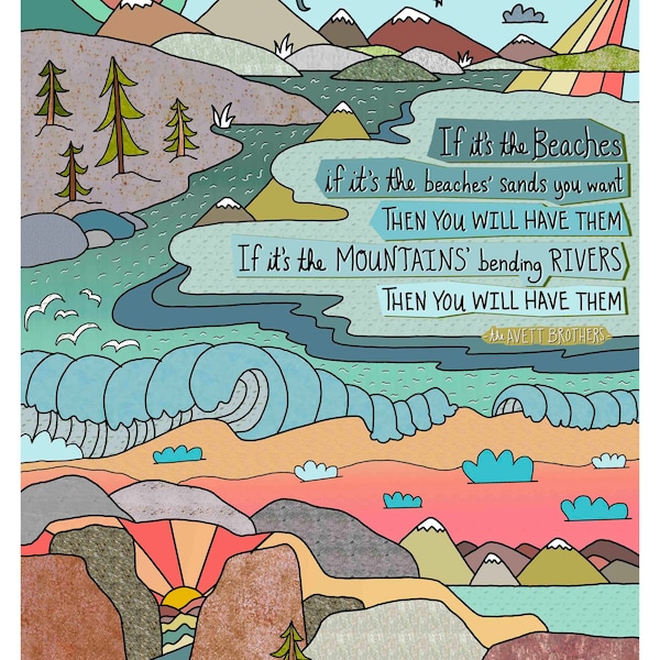 If it's the beaches, Avett Brothers Lyric Print  (framing options available)