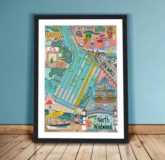 Map of North Wildwood, New Jersey, Beach Town, NJ Beaches customization and  Framing Options -  Ireland