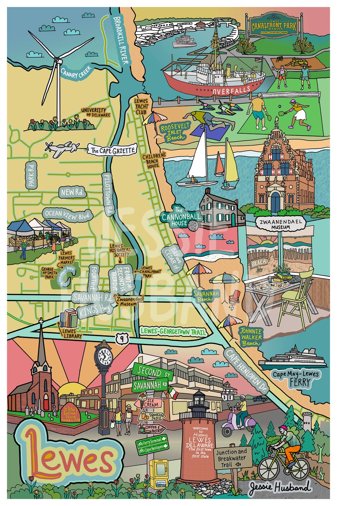 Map of Lewes, Delaware, Beach Town, NJ Beaches customization and