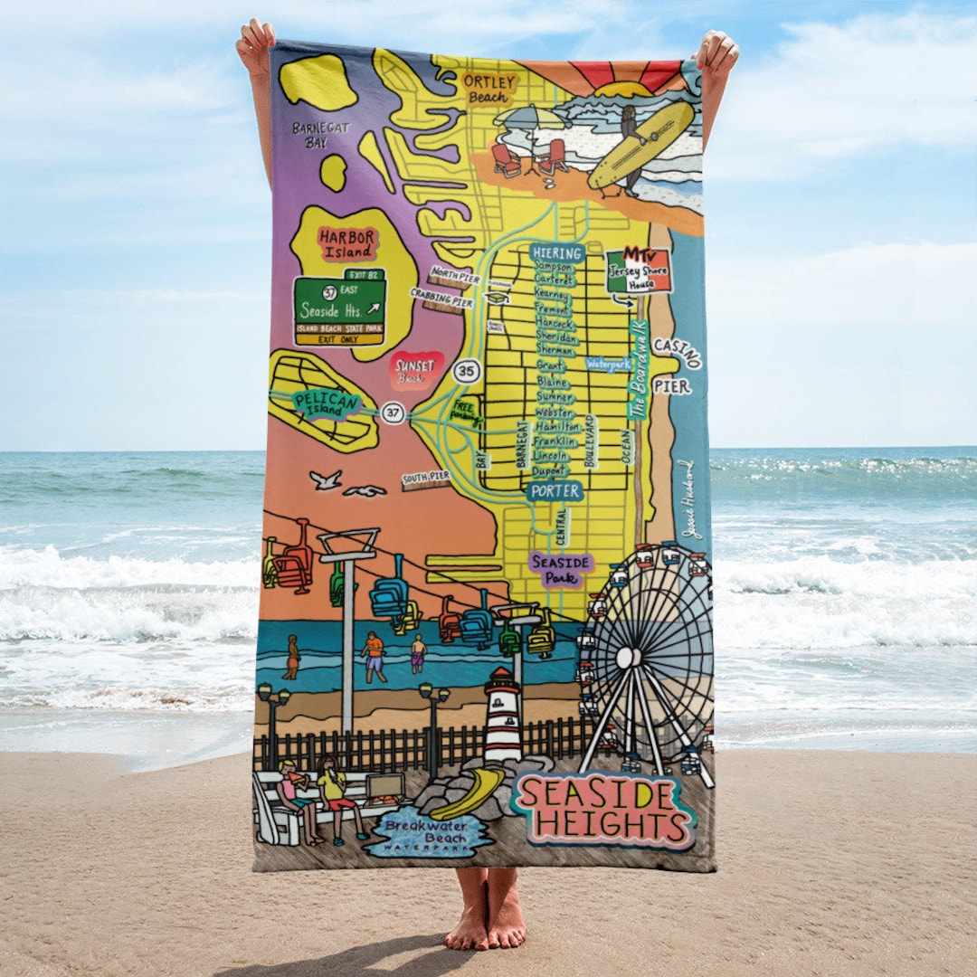 [THE MUSEUM VISITOR]★CITY DRAWING GRAPHIC BEACH TOWEL Seaside Heights, New Jersey Map Beach Towel, Map Art - Etsy