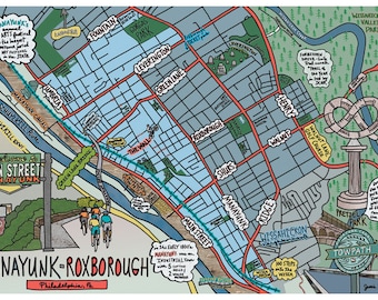 Map of Manayunk - Roxborough, Philadelphia, Philly Neighborhood Map, Philly Art, Map Art, Philly, Pennsylvania