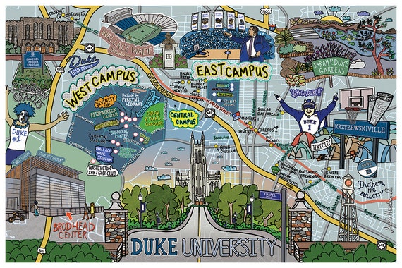 Map Of Duke University Map Of Duke University Durham North Carolina Customization - Etsy India