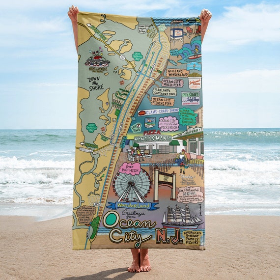 Ocean City New Jersey Map Beach Towel, Map Art, OCNJ 
