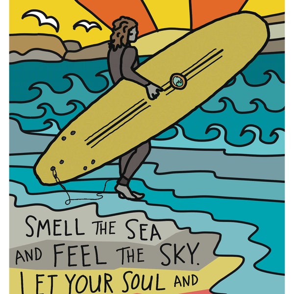 Into the Mystic lyric art, Van Morrison, surf art, beach art, gypsy soul