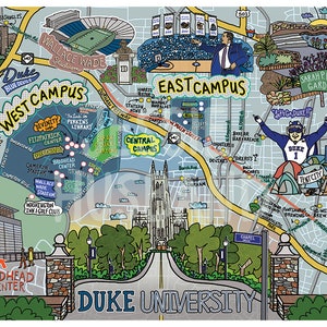 Karte der Duc-University in Durham, North Carolina (Anpassungs- und Rahmenoptionen verfügbar)