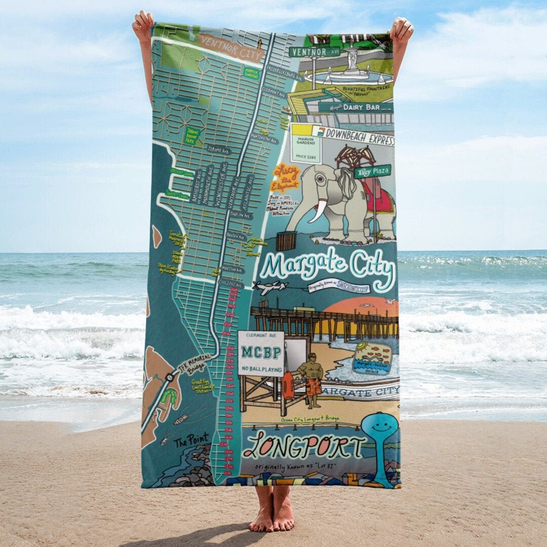 Margate City Longport New Jersey Map Beach Towel Map Art Etsy
