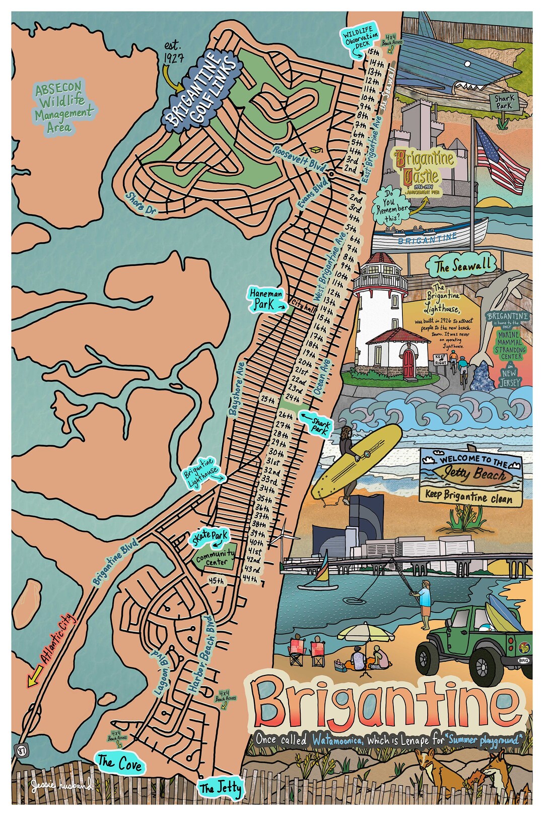 Map of Brigantine, New Jersey, Beach Town, NJ Beaches customization and 