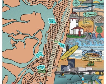 Map of Brigantine, New Jersey, Beach town, NJ Beaches (customization and framing options)