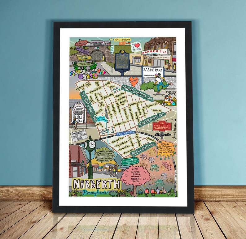 Map of Narberth PA Mainline Montco Pennsylvania Maps Etsy