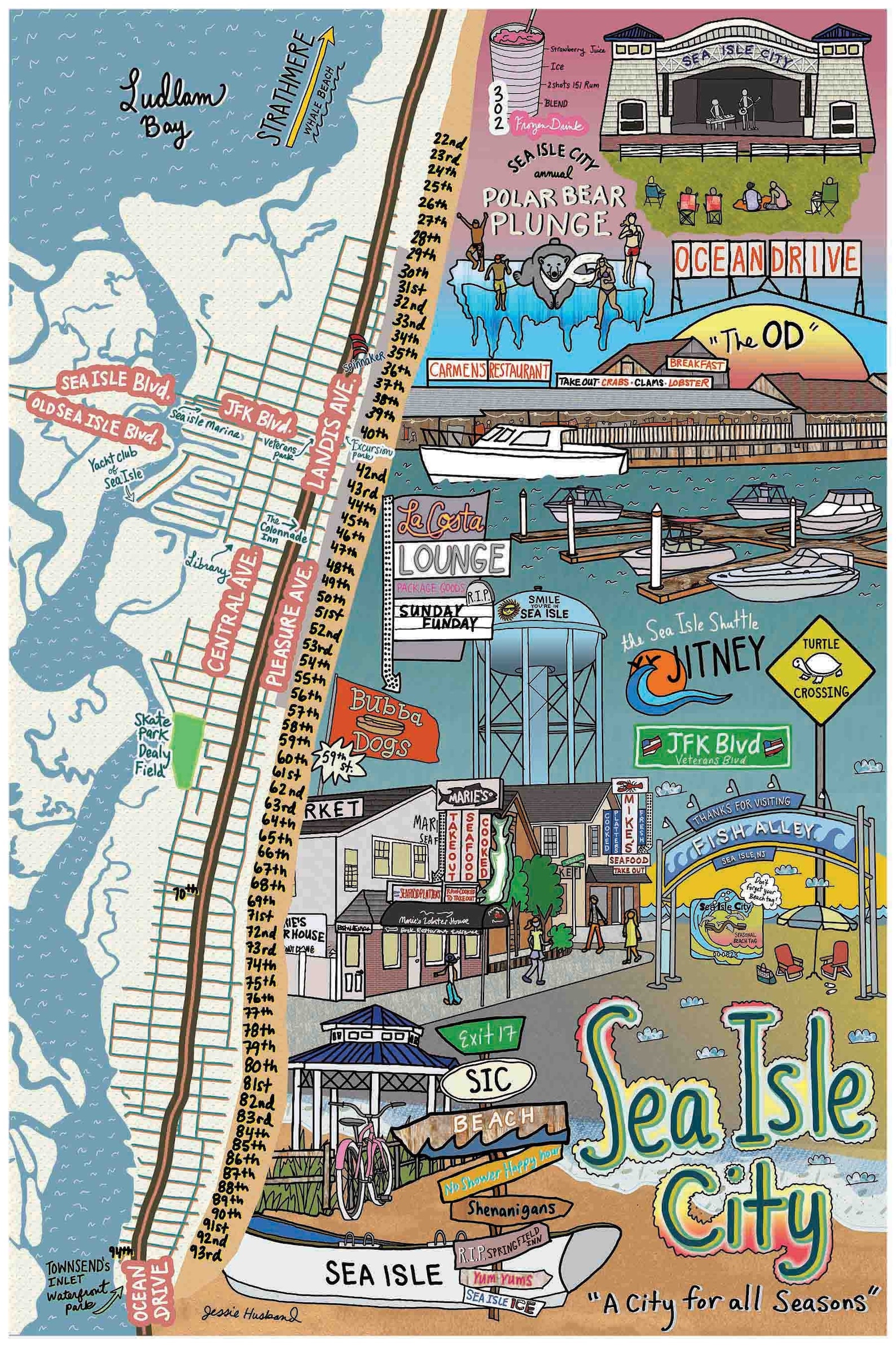 Map of Sea Isle City New Jerseysic Beach Town NJ Beaches Etsy