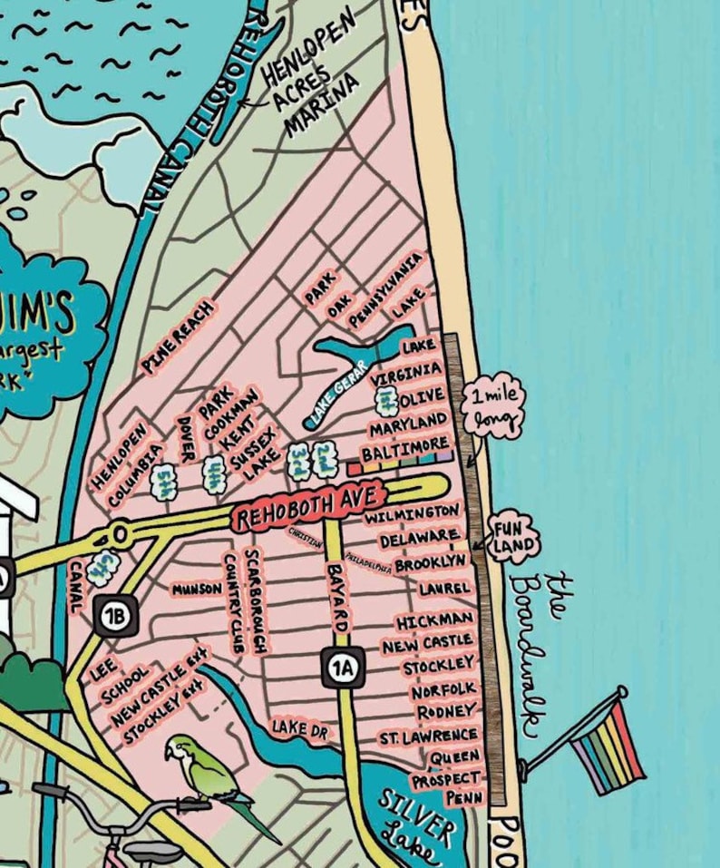 Map of Rehoboth Beach Delaware Beach Town DE Beaches Etsy