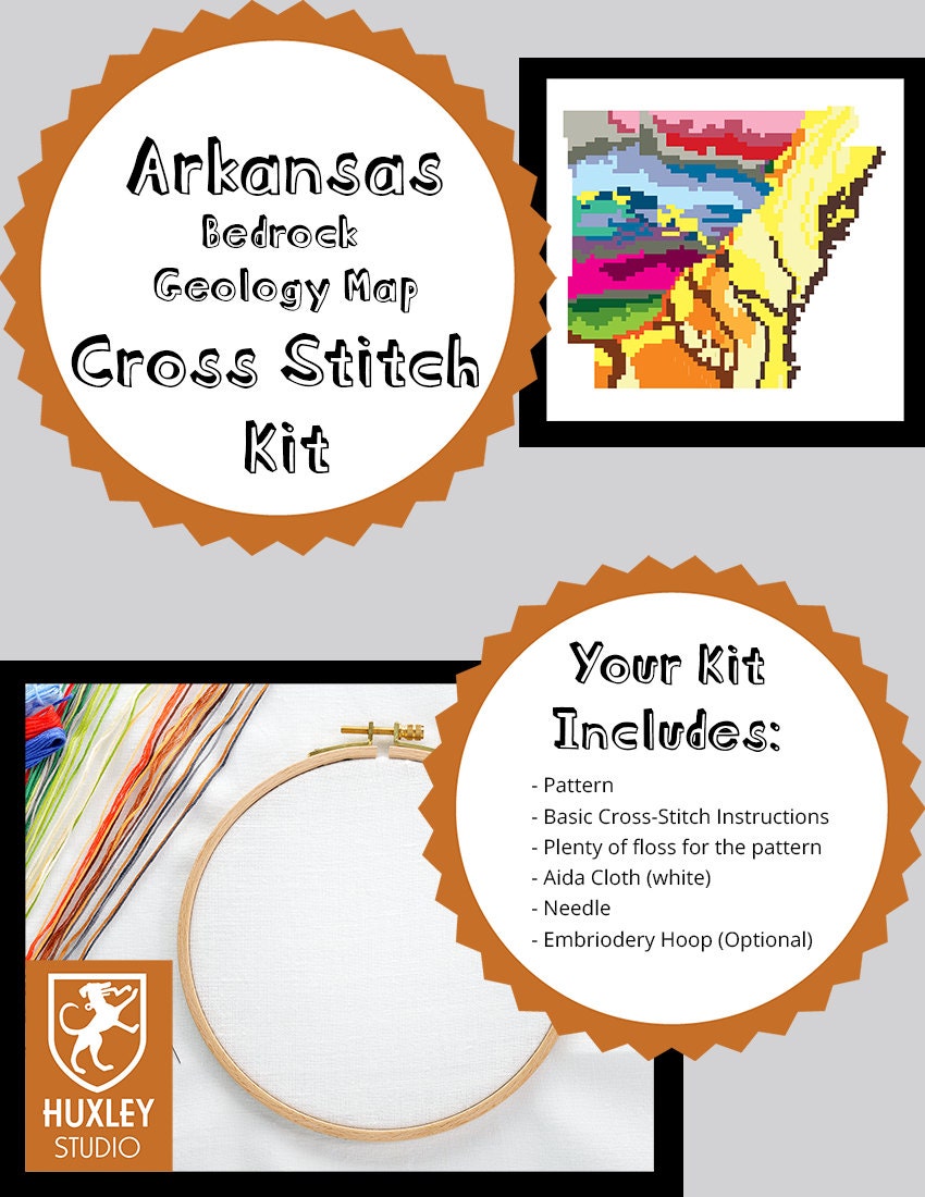 KIT ARKANSAS Cross Stitch Kit DIY Arkansas State Geology Map Etsy
