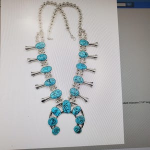 Navajo Turquoise Sterling Silver Squash Blossom Necklace