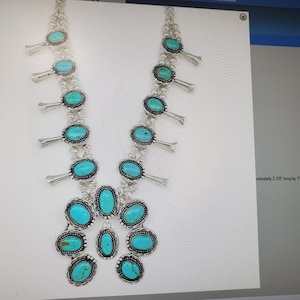 Navajo Turquoise Sterling Silver Squash Blossom Necklace