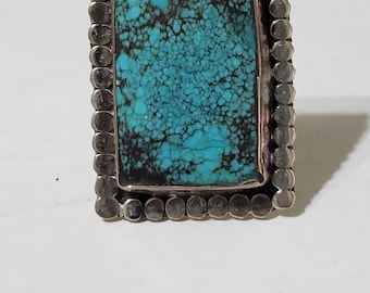 Turquoise Navajo Ring Elongated Sterling Silver Design