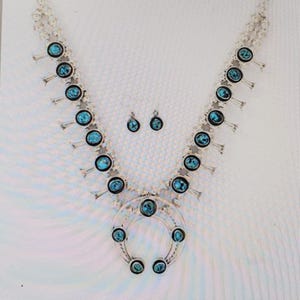 Navajo Turquoise Sterling Silver Squash Blossom Necklace