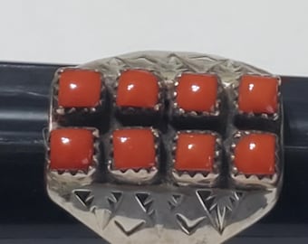 Navajo Coral Silver Cluster Ring Ladies Sterling