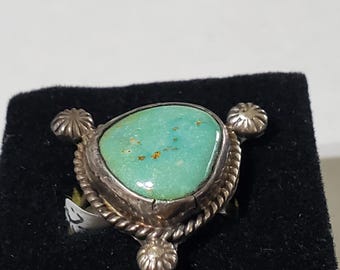 Ladies Native American Turquoise Silver Ring Drop Design