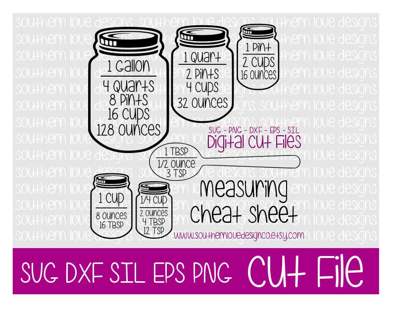 Mason Jar - Measuring Cheat Sheet - DIGITAL FILES - Etsy