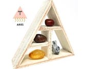 ARIES Zodiac Crystal Set Unique Astrology Stones and Wooden Geometric Shelf Holder in Box Aries Gifts for Her 10