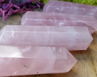 Rose Quartz Crystal Healing Wand - Hand Cut Natural Stone Point for Crystal Grids or Terrarium 226