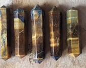 Tigers Eye Double Terminated Point - Hand Cut Natural Stone Point for Crystal Grids or Terrarium 265