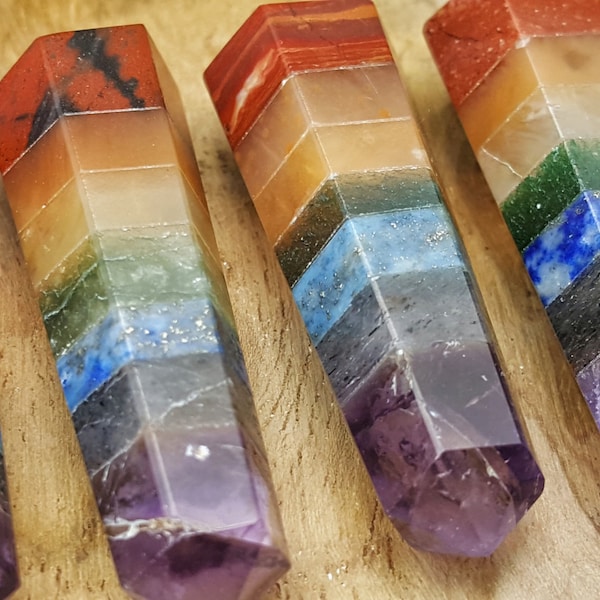7 Chakra Double Terminated Point  - Hand Cut Natural Stone Point for Crystal Healing Grids - 257