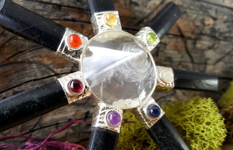 Black Tourmaline Crystal 7 Point Energy Generator With Chakra Etsy