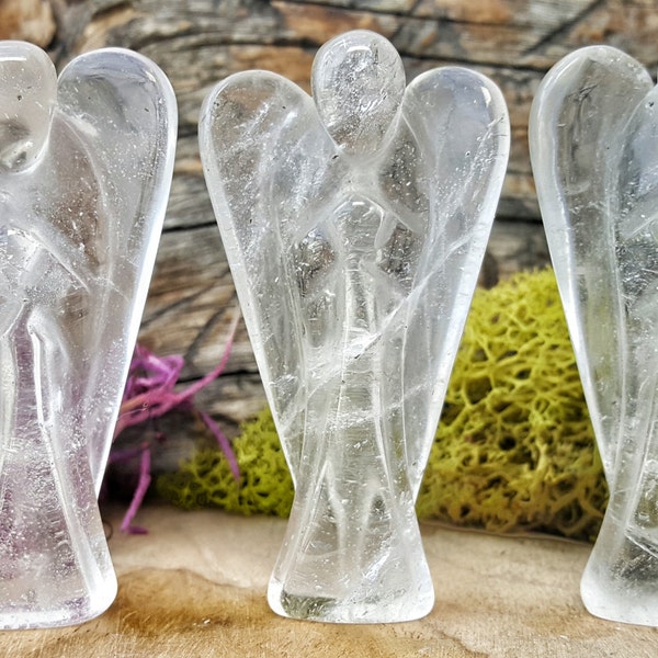 Crystal Quartz Angel - Hand Carved figurine Guardian Gem Stone for Crystal Grids or Terrarium 273