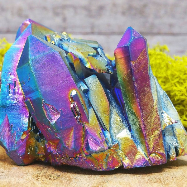 Rainbow Titanium Aura Crystal Cluster  - Perfect for Healing Grids and Terrariums 1210.128