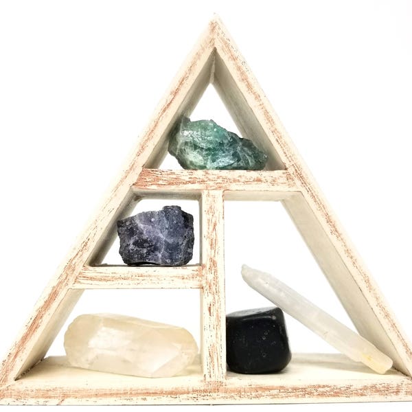 MENTAL CLARITY Crystal Healing Kit / Energy Stones and Crystal Display Shelf set in Gift Box / Office Gift  Third eye chakra - 31