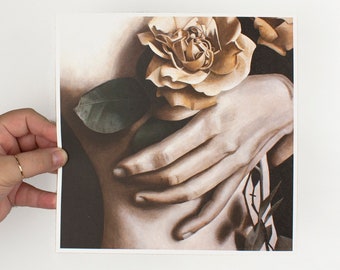 Flower Hand Art Print - Floral Art - Sensual Body Art - Bedroom Art - Rachel Schafer Art - Yellow Rose Painting