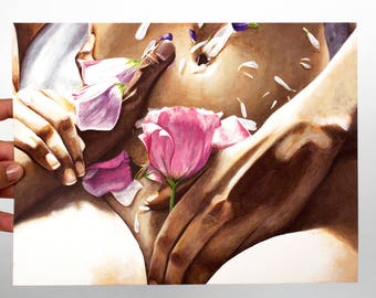 Impresión artística de manos - Flores - Feminidad - Arte corporal sensual - Arte del amor - Arte para dormitorios - Arte de Rachel Schafer