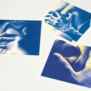 Blue & Yellow Art Print Set - Hands - Muscles - Sensual Body Art - Love Art - Set of Three - Bedroom Art