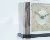 Art Deco JAZ alarm clock, 1936, chrome blue bakelite, French clock, for display and or repair, original JOLIC model