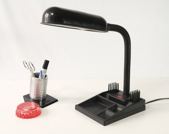 Vintage Gooseneck Organizer Desk Lamp, black / late 80s to 90s desk lamp / back to school nostalgia
