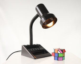 Vintage Gooseneck Organizer Desk Lamp, black / late 80s to 90s desk lamp / back to school nostalgia