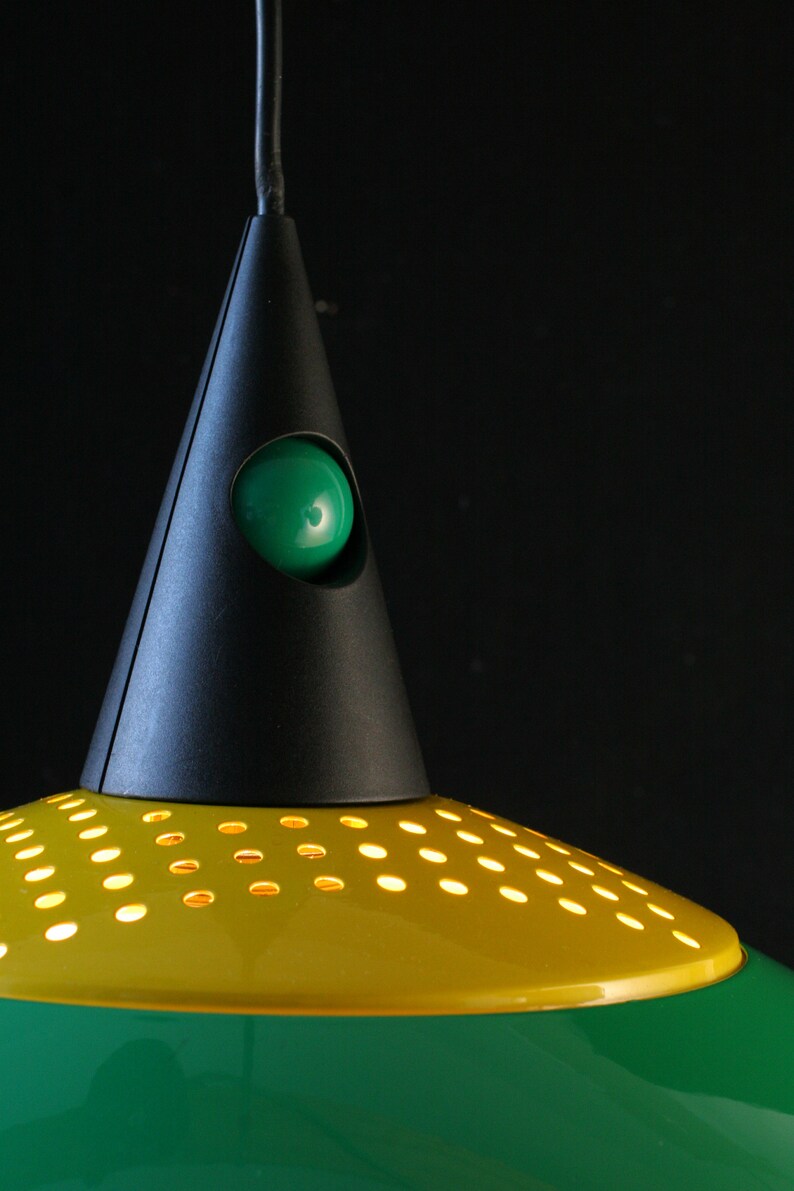 green Postmodern lighting Hanging lamp shade Memphis Design era 1980s yellow /& black geometric pendant shade