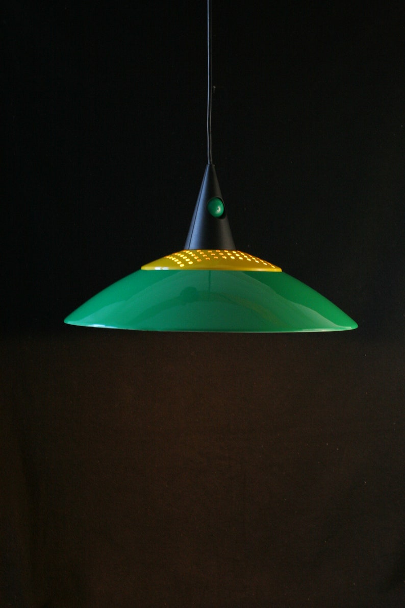 green Postmodern lighting Hanging lamp shade Memphis Design era 1980s yellow /& black geometric pendant shade