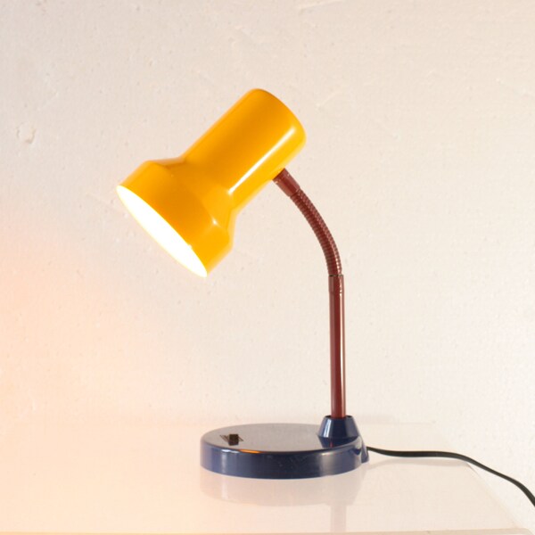 RESERVED! / Vintage Gooseneck Desk Lamp, blue, yellow & burgundy red, late 80s to 90s desk lamp, back to school nostalgia