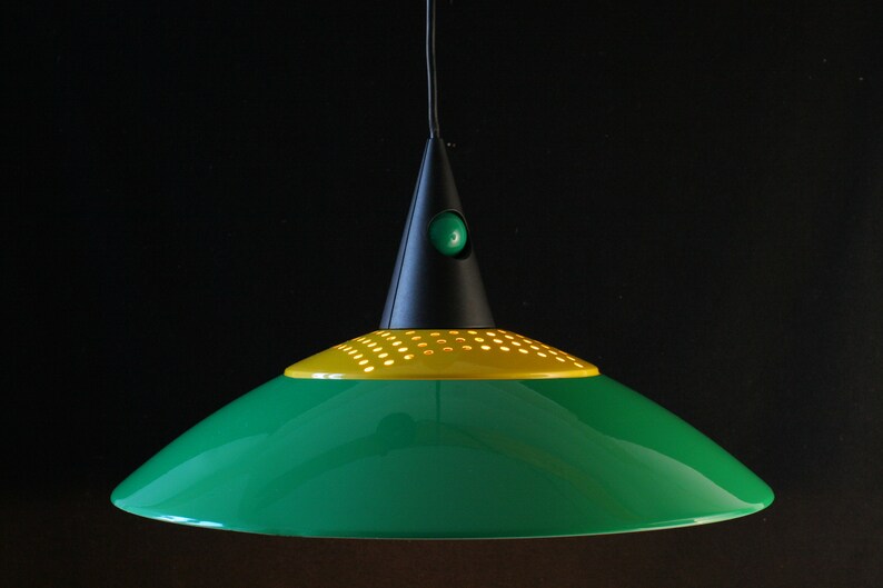 green Postmodern lighting Hanging lamp shade Memphis Design era 1980s yellow /& black geometric pendant shade