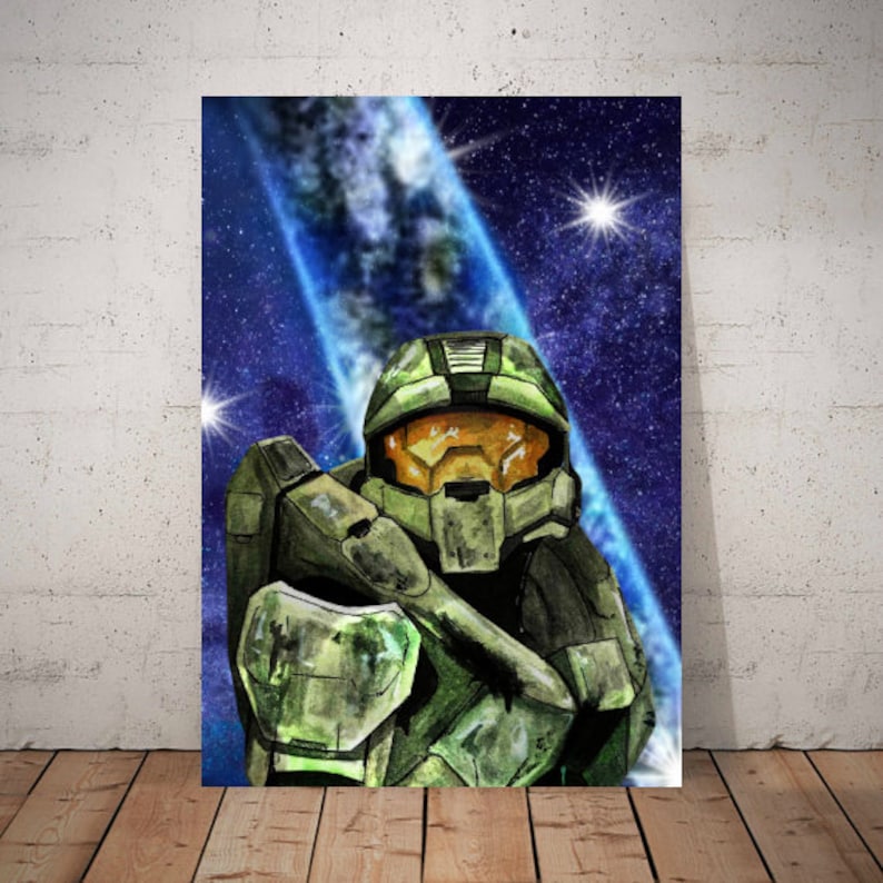 Halo Master Chief painting print Halo Infinite celebration | Etsy