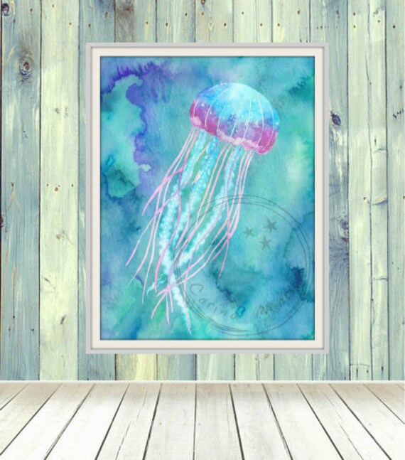 Quallen Aquarell Bild Drucken Strand Dekor Druck Strand Etsy