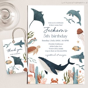 Editable Ocean Birthday Invitation, Under the Sea Birthday Invitation, Birthday Ocean Party Invite OCENBD001