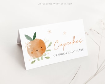 Editable Little Cutie Baby Shower Food Labels, Food Tent cards, Folded Food Cards for Little Cutie Baby Shower Decorations Theme LITTBS003