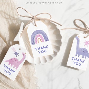 Editable Dinosaur Baby Shower Favors, Favor Tag, 3 Thank you Tags for Baby Girl Dinosaur Baby Shower Party DINOGBS001