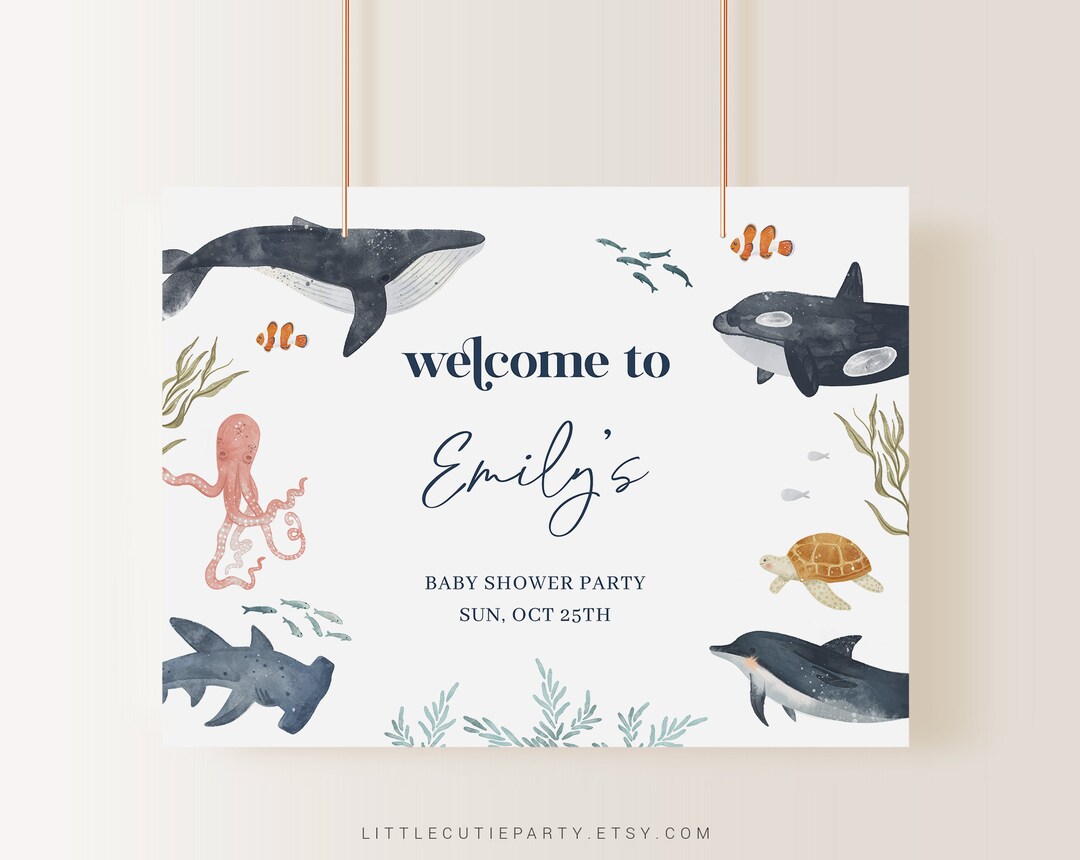 Editable Ocean Baby Shower Backdrop Under the Sea Baby Shower Etsy