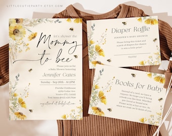Editable Mommy to Bee Baby Shower Invitation Set (Digital Download) MBEEBS002